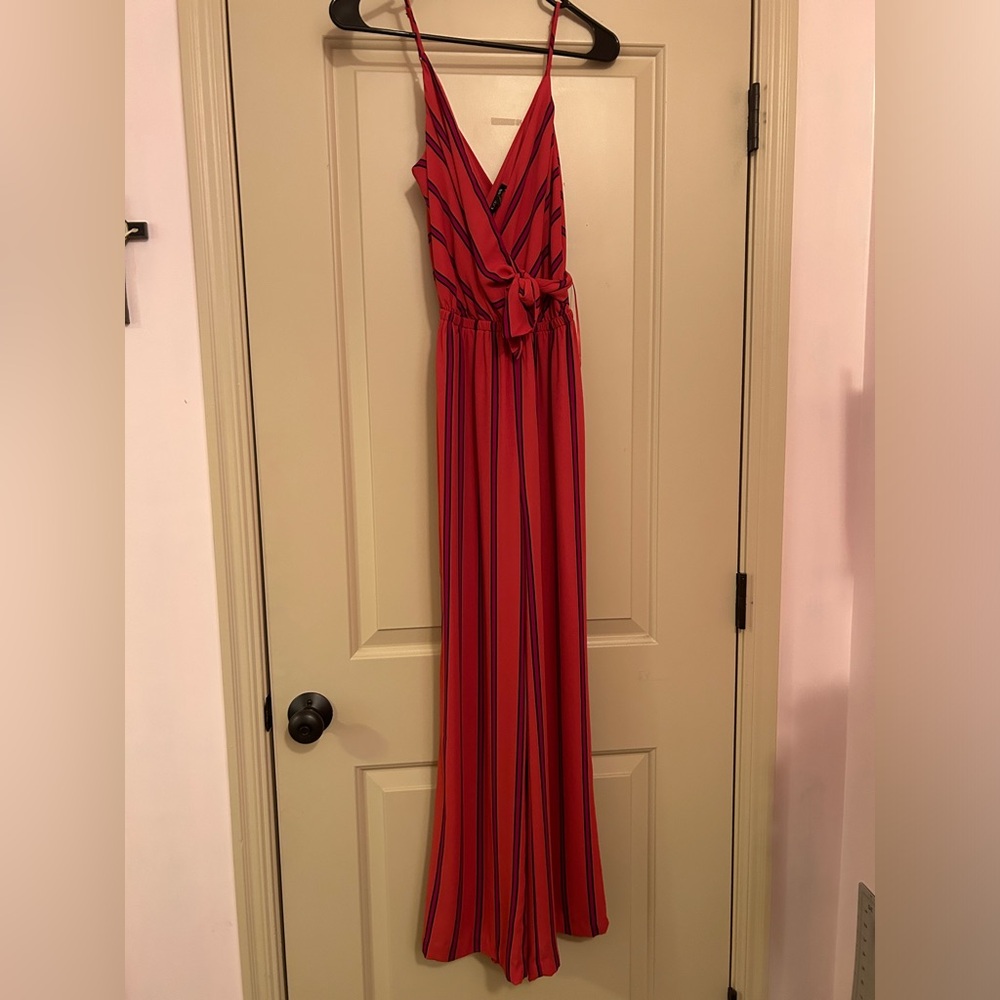 Express Pink Striped Wide Leg Jumpsuit